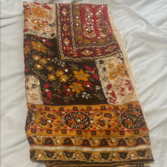 Other - Duppatta stole silk red black Floral Multicolor printed gold sequins. Full size